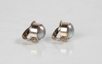 18K Gold, Diamond, & Gray Mabe Pearl Earrings