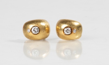 Italian Hammered 18K Gold & Diamond Earrings