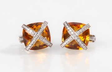 Pair of Citrine & Diamond Earrings, by Spark