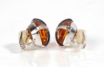 Pair of Citrine & Diamond Earrings, by Spark