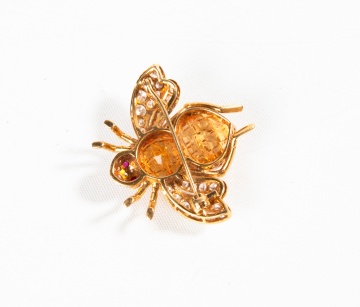 18K Gold, Citrine, Ruby, & Diamond Honey Bee Brooch