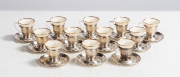 Twelve Sterling Silver & Lenox Porcelain Demitasse Cups & Saucers