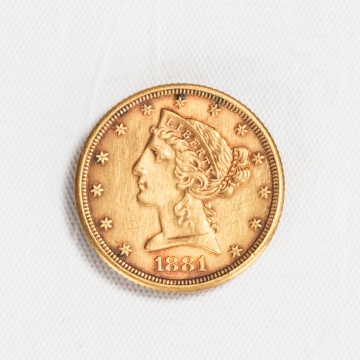 1881 Liberty Head $5 Gold Coin