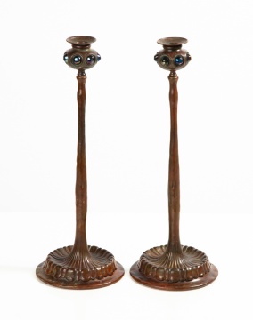 Tiffany Studios Jeweled Candlesticks