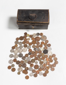Coin Collection with Painted Tin Box