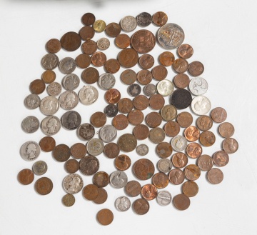 Coin Collection with Painted Tin Box