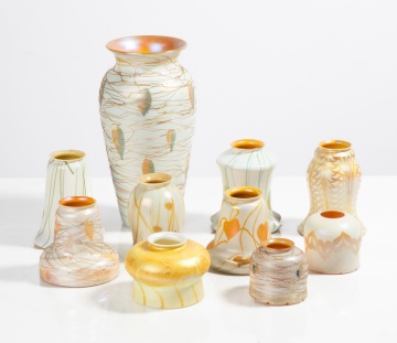 (8) Durand & (2) Quezal Art Glass Pieces