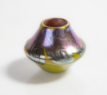 Rare Steuben Blue Aurene Marvered Gold Cabinet Vase