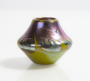 Rare Steuben Blue Aurene Marvered Gold Cabinet Vase