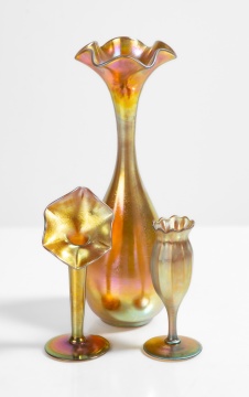 Three Steuben Gold Aurene Vases