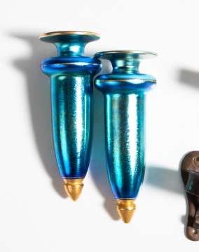 Pair of Steuben Blue Aurene Limousine Vases / Wall Pockets
