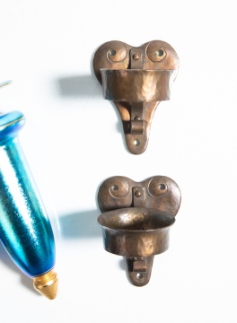 Pair of Steuben Blue Aurene Limousine Vases / Wall Pockets