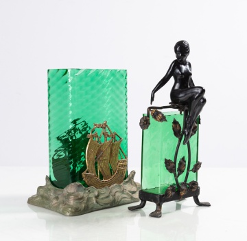 Steuben Pomona Green Optic Swirl Art Nouveau Vases