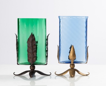 Steuben Pomona Green & French Blue Art Nouveau Vases