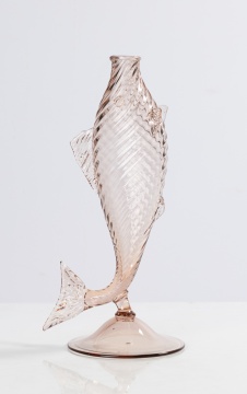 Steuben Topaz Optic Swirl Fish Vase