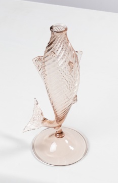 Steuben Topaz Optic Swirl Fish Vase