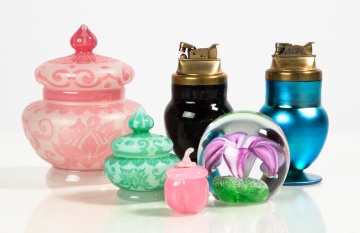 Steuben Acid Cut-Back Paperweight & Lighters