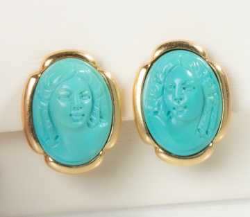 Turquoise Cameo Earrings
