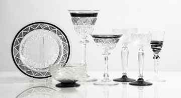 Steuben Mirror Black-Cut-to-Clear Tableware