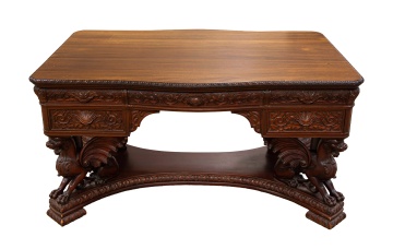 R. J. Horner Carved Mahogany Figural Winged Griffin Partner's Desk