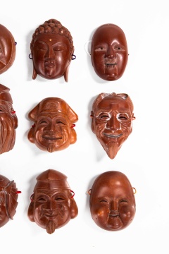 Japanese Miniature Carved Wood Noh Masks