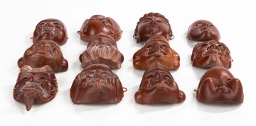Japanese Miniature Carved Wood Noh Masks