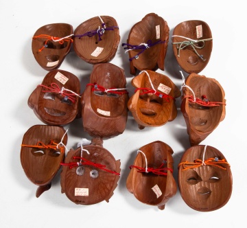 Japanese Miniature Carved Wood Noh Masks