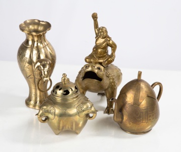 Chinese / Japanese Bronze Censors, Vase, & Teapot