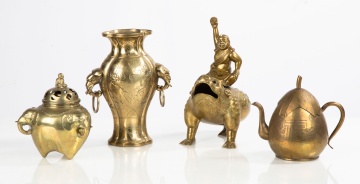 Chinese / Japanese Bronze Censors, Vase, & Teapot