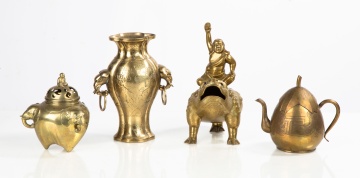 Chinese / Japanese Bronze Censors, Vase, & Teapot