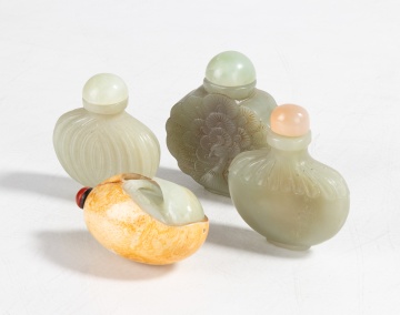 Four Carved Jade Snuff Bottles