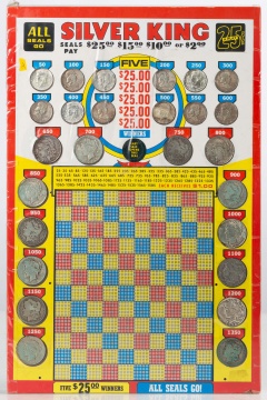 Silver King Punch Board with (14) Morgan & Peace Dollars