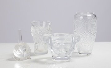 Lalique Psyche Paperweight, Fantasia, Hesperides Vases & Halama Alexandrite Vase