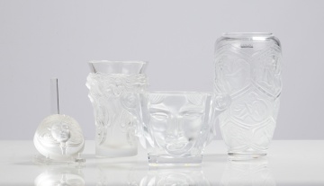 Lalique Psyche Paperweight, Fantasia, Hesperides Vases & Halama Alexandrite Vase