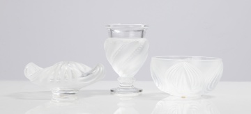 Lalique Aruba, Ermenonville, & Pinsons Vases