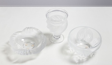 Lalique Aruba, Ermenonville, & Pinsons Vases