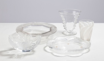 Lalique Bagatelle, Hesperides Vase / Tubler, Fougeres Ferns, Laure Platters, & Compiegne Bowl