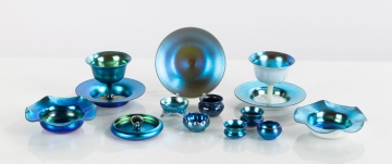 Steuben Blue Aurene & Calcite Tableware