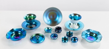 Steuben Blue Aurene & Calcite Tableware