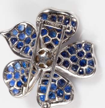 Van Cleef & Arpels Platinum, Sapphire, Diamond, & Pearl "Fleur" Clip / Brooch