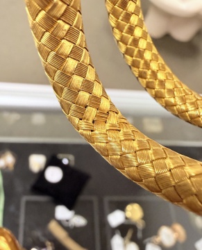 18K Gold Coiled Serpent Bracelet With Ruby Eyes