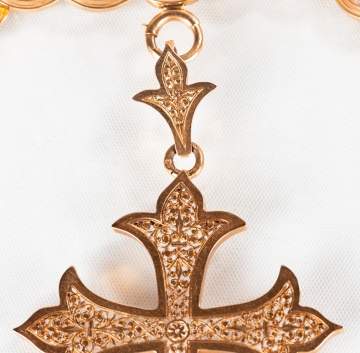 18K Gold French Byzantine Revival Cross Necklace & Earrings