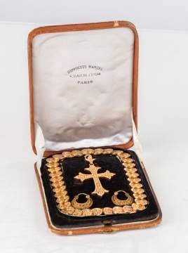 18K Gold French Byzantine Revival Cross Necklace & Earrings