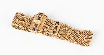 Antique 14K Gold Mesh Slide-and-Tassel Bracelet