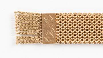Antique 14K Gold Mesh Slide-and-Tassel Bracelet