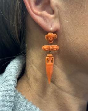 14K Gold & Coral Italian Grand Tour Earrings & Brooches