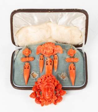 14K Gold & Coral Italian Grand Tour Earrings & Brooches