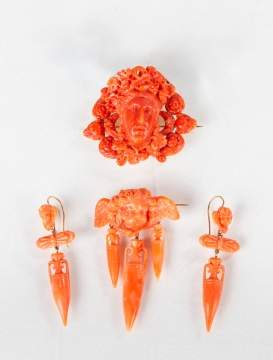 14K Gold & Coral Italian Grand Tour Earrings & Brooches