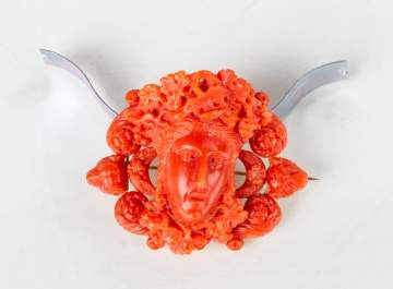 14K Gold & Coral Italian Grand Tour Earrings & Brooches