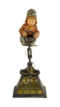 Leaded Glass Bulls-Eye Hanging Fixture with Dutch Figures & Four Sconces